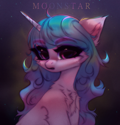 Size: 1238x1291 | Tagged: safe, artist:moonstarshining, izzy moonbow, pony, unicorn, g5, chest fluff, ear fluff, eye clipping through hair, eyebrows, eyebrows visible through hair, female, horn, looking at you, mare, solo