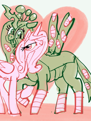 Size: 3000x4000 | Tagged: safe, artist:ja0822ck, princess cadance, queen chrysalis, alicorn, changeling, pony, g4, a better ending for chrysalis, bandage, duo, duo female, female, good end, love, plump, princess of love, sticker