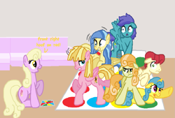 Size: 1093x741 | Tagged: safe, artist:starryc94, junebug, lemon hearts, luckette, meadow flower, open skies, starburst (g4), sunshower, earth pony, pegasus, pony, unicorn, g4, base used, female, game, group, horn, male, mare, sitting, stallion, twister