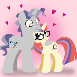 Size: 1400x1400 | Tagged: safe, artist:mlplary6, moondancer, star bright, pony, unicorn, g4, boyfriend and girlfriend, female, glasses, heart, lineless, looking at each other, looking at someone, love, male, mare, moonbright, shipping, smiling, smiling at each other, stallion, straight