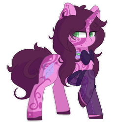 Size: 1280x1334 | Tagged: safe, artist:umbreow, oc, oc only, oc:artsy flair, pony, unicorn, bowtie, clothes, female, mare, raised hoof, simple background, solo, stockings, thigh highs, transparent background