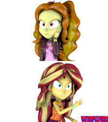 Size: 3840x4320 | Tagged: safe, artist:crock2121, artist:optimussparkle, adagio dazzle, sunset shimmer, human, equestria girls, g4, my little pony equestria girls: better together, 3d, crying, music festival outfit, remake, shrunken pupils, simple background, slap, source filmmaker, spiked headband, spiked wristband, white background, wristband