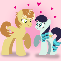 Size: 1400x1400 | Tagged: safe, artist:mlplary6, coloratura, feather bangs, earth pony, pony, g4, bangsbetes, blushing, boyfriend and girlfriend, colorabangs, cute, female, heart, lineless, looking at each other, looking at someone, love, male, mare, rarabetes, shipping, smiling, smiling at each other, stallion, straight