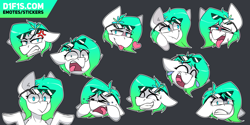 Size: 4000x2000 | Tagged: safe, artist:difis, oc, oc:gumdrop, pony, ahegao, angry, auction, auction open, commission, crying, emoji, emotes, expressions, happy, laughing, open mouth, sad, shocked, shrug, sternocleidomastoid, sticker, sticker pack, sunglasses, thinking, tongue out, your character here, 🤔