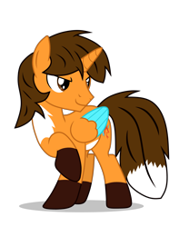 Size: 3600x4577 | Tagged: safe, artist:creedyboy124, oc, oc only, oc:ej, alicorn, fox pony, hybrid, pony, g4, colored wings, fox tail, male, multicolored wings, simple background, smiling, solo, stallion, tail, transparent background, vector, wings