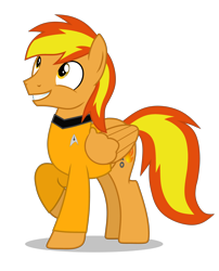 Size: 3600x4460 | Tagged: safe, artist:creedyboy124, oc, oc only, oc:firey ratchet, pegasus, pony, g4, clothes, looking up, male, pavel chekov, simple background, smiling, solo, star trek, teeth, transparent background, uniform, vector