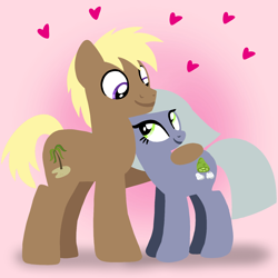 Size: 1400x1400 | Tagged: safe, artist:mlplary6, coco crusoe, limestone pie, earth pony, pony, g4, boyfriend and girlfriend, crusoebetes, crusoestone, cute, female, heart, limabetes, lineless, looking at each other, looking at someone, love, male, mare, shipping, smiling, smiling at each other, stallion, straight, when she smiles