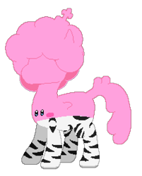 Size: 672x834 | Tagged: safe, alternate version, artist:minus, derpibooru exclusive, oc, oc only, oc:zeebs, pony, zebra, 2022, afro, colored, eaten alive, full body, kirby, kirby (series), male, pixel art, simple background, solo, stallion, standing, stripes, tail, tail wrap, transparent background, vore, white mane, zebra oc