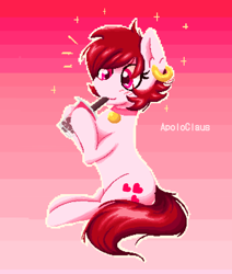 Size: 1690x1990 | Tagged: safe, artist:apoloclaus, oc, oc only, earth pony, pony, bubble tea, drink, gradient background, solo