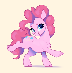 Size: 2440x2475 | Tagged: safe, artist:aquaticvibes, pinkie pie, earth pony, pony, g4, cream background, female, high res, mare, open mouth, open smile, raised hoof, raised leg, simple background, smiling, solo, standing on two hooves