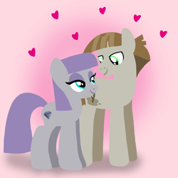Size: 1400x1400 | Tagged: safe, artist:mlplary6, maud pie, mudbriar, earth pony, pony, g4, boyfriend and girlfriend, cute, female, heart, lineless, looking at each other, looking at someone, love, male, mare, maudabetes, mudabetes, ship:maudbriar, shipping, smiling, smiling at each other, stallion, straight