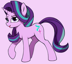 Size: 582x512 | Tagged: safe, artist:adastra, starlight glimmer, pony, unicorn, g4, heterochromia, looking at you, pink background, simple background, smiling, solo