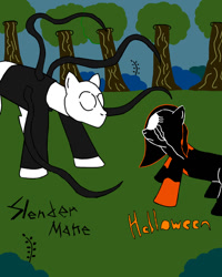 Size: 900x1123 | Tagged: safe, artist:rakesuk, oc, oc:halloween, pony, confrontation, creepypasta, slendermane