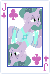 Size: 2000x2936 | Tagged: safe, artist:parclytaxel, mistmane, pony, unicorn, series:parcly's pony pattern playing cards, g4, clothes, curved horn, elderly, female, high res, horn, jack of clubs, lineless, mare, playing card, rotational symmetry, skat, smiling, solo, vector