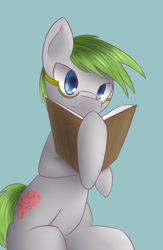Size: 1250x1920 | Tagged: safe, artist:dshou, oc, oc only, earth pony, pony, book, earth pony oc, glasses, male, reading, simple background, sitting, solo, stallion