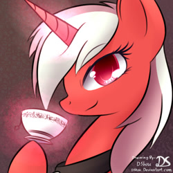 Size: 500x500 | Tagged: safe, artist:dshou, oc, oc only, oc:violet petal, pony, unicorn, bust, collar, cup, female, looking at you, mare, portrait, solo, teacup