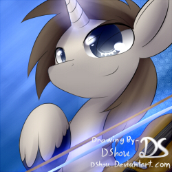 Size: 250x250 | Tagged: safe, artist:dshou, oc, oc only, pony, unicorn, bust, glowing, glowing horn, horn, looking at you, musical instrument, portrait, solo, unshorn fetlocks, violin