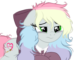 Size: 699x551 | Tagged: safe, artist:blazyplazy, oc, oc only, oc:blazey sketch, pony, bow, clothes, hair bow, lying down, multicolored hair, ponyloaf, prone, simple background, solo, sweater, tired, transparent background