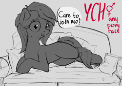 Size: 2000x1425 | Tagged: safe, artist:uteuk, pony, any gender, any race, commission, couch, looking at you, lying, lying down, on side, pillow, solo, your character here