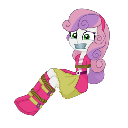 Size: 2000x2000 | Tagged: safe, artist:nie-martw-sie-o-mnie, sweetie belle, human, equestria girls, g4, bondage, boots, bound and gagged, commission, damsel in distress, female, gag, high heel boots, high res, kidnapped, scared, shoes, simple background, solo, tape, tape gag, tied up, transparent background