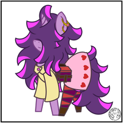 Size: 2000x2000 | Tagged: safe, artist:dice-warwick, oc, oc only, oc:fizzy fusion pop, pony, unicorn, fallout equestria, bag, choker, clothes, cooler, ear piercing, earring, female, hair over eyes, heart, high res, highlights, jewelry, long mane, long tail, mare, messy mane, piercing, pink dress, saddle bag, simple background, socks, solo, stockings, striped socks, tail, thigh highs, transparent background