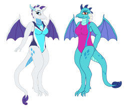 Size: 959x834 | Tagged: safe, artist:mlp-headstrong, princess ember, rarity, dragon, g4, breasts, clothes, dragoness, dragonified, duo, duo female, female, lizard breasts, one-piece swimsuit, raridragon, simple background, species swap, swimsuit, transparent background