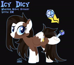 Size: 1920x1693 | Tagged: safe, artist:kabuvee, oc, oc only, oc:icy dicy, pegasus, pony, black background, colored wings, d20, dice, female, mare, simple background, solo, two toned wings, wings