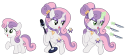 Size: 4176x1876 | Tagged: safe, artist:friendshipizfucked, sweetie belle, pony, g4, alternate cutie mark, knife, magic, microphone, older, simple background, solo, transparent background