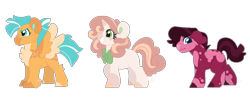 Size: 1226x478 | Tagged: safe, artist:queerhorses, oc, oc:sliced apple, oc:sweet pea, oc:tenerife, earth pony, hippogriff, hybrid, pony, unicorn, colt, female, filly, foal, interspecies offspring, magical lesbian spawn, male, offspring, parent:apple bloom, parent:diamond tiara, parent:pipsqueak, parent:scootaloo, parent:sweetie belle, parent:terramar, parents:diamondbloom, parents:sweetiesqueak, parents:terraloo, simple background, transparent background