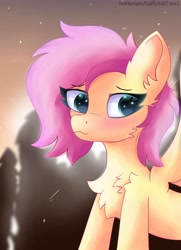 Size: 2168x3000 | Tagged: safe, artist:gaffy, fluttershy, pegasus, pony, g4, bust, cheek fluff, chest fluff, ear fluff, female, high res, looking sideways, mare, short mane, solo, wings