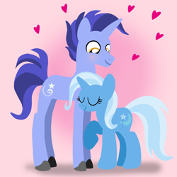 Size: 1400x1400 | Tagged: safe, artist:mlplary6, hoo'far, trixie, pony, unicorn, g4, blushing, boyfriend and girlfriend, cute, diatrixes, eyes closed, female, heart, lineless, love, male, mare, shipping, smiling, stallion, straight, trixfar