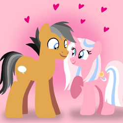 Size: 1400x1400 | Tagged: safe, artist:mlplary6, clear sky, quibble pants, earth pony, pony, unicorn, g4, boyfriend and girlfriend, clearbetes, cute, female, heart, looking at each other, looking at someone, love, male, mare, quibblebetes, ship:quibblesky, shipping, smiling, smiling at each other, stallion, straight
