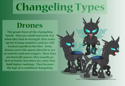 Size: 4158x2875 | Tagged: safe, artist:aleximusprime, changeling, flurry heart's story, changeling drone, concave belly, description, gradient background, green background, headcanon, headcanon in the description, trio