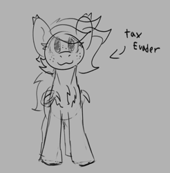 Size: 574x584 | Tagged: safe, artist:reddthebat, oc, oc only, oc:reddthebat, bat pony, pony, bat pony oc, chest fluff, eye clipping through hair, freckles, gray background, grayscale, looking at you, monochrome, simple background, smiling, smiling at you, solo, sternocleidomastoid, tax evasion