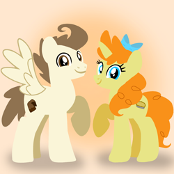 Size: 1400x1400 | Tagged: safe, artist:mlplary6, pound cake, pumpkin cake, pegasus, pony, unicorn, g4, bow, cake twins, cute, female, hair bow, looking at you, male, mare, older, older pound cake, older pumpkin cake, poundabetes, pumpkinbetes, siblings, smiling, smiling at you, stallion, twins