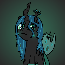 Size: 300x300 | Tagged: safe, artist:hach, queen chrysalis, changeling, changeling queen, angry, blushing, cute, emanata, female, frown, gradient background, grumpy, looking at you, madorable, nose wrinkle, raised head, scrunchy face, solo