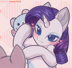 Size: 2768x2598 | Tagged: safe, artist:auroracursed, rarity, ambiguous race, pony, unicorn, g4, blushing, cute, duo, exclusive, female, generic pony, heart, heart eyes, high res, mare, raribetes, solo focus, toy, wingding eyes