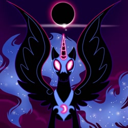 Size: 1080x1080 | Tagged: safe, artist:drag0nsheep, nightmare moon, alicorn, pony, g4, armor, eclipse, female, glowing, glowing eyes, mare, peytral, solo