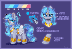Size: 4600x3100 | Tagged: safe, artist:刺萧, oc, oc only, oc:cork, pony, unicorn, blue background, clothes, cute, dark skin, egyptian, egyptian pony, female, greek, mare, reference sheet, simple background, solo