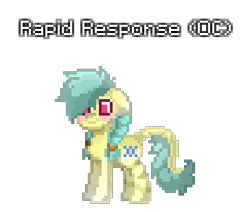 Size: 364x308 | Tagged: safe, artist:psychotix, oc, oc only, oc:rapid response, earth pony, pony, pony town, australia, australian, birth marks, blushing, emergency services, female, female oc, floppy ears, hair covering face, long hair, one eye covered, paramedic pony, pixel art, prehensile tail, red eyes, simple background, solo, tail, transparent background