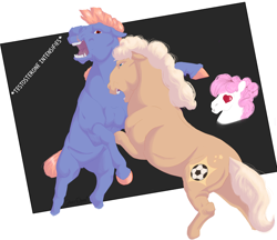 Size: 2500x2159 | Tagged: safe, artist:neighbaby, ace, sweetheart, teddy, earth pony, pony, g1, my little pony tales, female, fight, high res, hoers, horses doing horse things, male, mare, stallion, trio