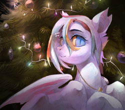 Size: 3526x3101 | Tagged: safe, artist:rvsd, oc, oc only, bat pony, pony, bat pony oc, christmas, christmas lights, christmas tree, female, high res, holiday, mare, solo, tree