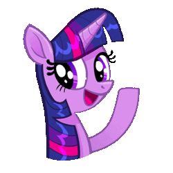 Size: 480x480 | Tagged: safe, twilight sparkle, pony, unicorn, g4, my little pony: the movie, official, animated, cute, facebook sticker, gif, happy, noodle arms, open mouth, open smile, simple background, smiling, transparent background, twiabetes, waving