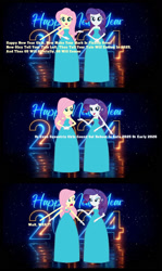 Size: 1096x1845 | Tagged: safe, artist:cartoonmasterv3, fluttershy, rarity, human, equestria girls, g4, clothes, dress, duo, happy new year, happy new year 2024, holiday, long dress, save equestria girls