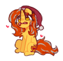 Size: 292x283 | Tagged: safe, artist:flixanoa, oc, oc only, oc:cinderheart, pony, candy, candy cane, christmas, female, floating heart, food, gift art, hat, heart, holiday, mare, santa hat, simple, simple background, solo, transparent background