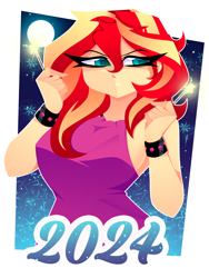 Size: 1500x2000 | Tagged: safe, artist:xan-gelx, sunset shimmer, human, equestria girls, g4, 2024, bracelet, happy new year, happy new year 2024, holiday, jewelry, sparkler (firework)