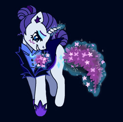 Size: 774x765 | Tagged: safe, artist:necronyancy, rarity, pony, unicorn, g4, alternate hairstyle, alternate timeline, black background, blushing, clothes, flower, jewelry, magic, necklace, night maid rarity, nightmare takeover timeline, simple background, smiling, solo