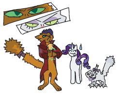 Size: 849x664 | Tagged: safe, artist:necronyancy, capper dapperpaws, rarity, abyssinian, cat, pony, unicorn, g4, capperity, duo, female, frown, furry confusion, male, shipping, simple background, smiling, straight, sweat, sweatdrop, white background