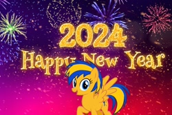Size: 1200x800 | Tagged: safe, artist:mlpfan3991, oc, oc:flare spark, pegasus, pony, g4, 2024, female, happy new year, holiday, solo