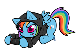 Size: 750x521 | Tagged: safe, artist:mant1squeen, rainbow dash, pegasus, pony, g4, clothes, female, gamer dash, hoodie, mare, nintendo switch, simple background, solo, tongue out, transparent background